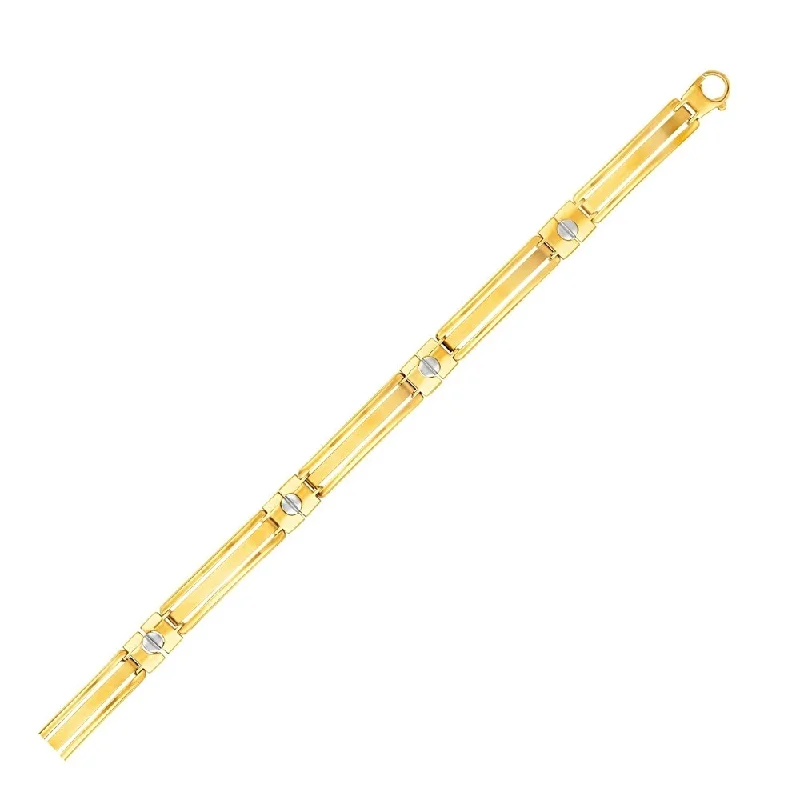 Radiant stone bracelet-14k Two-Tone Gold Men's Bracelet with Screw Head Motif Accents