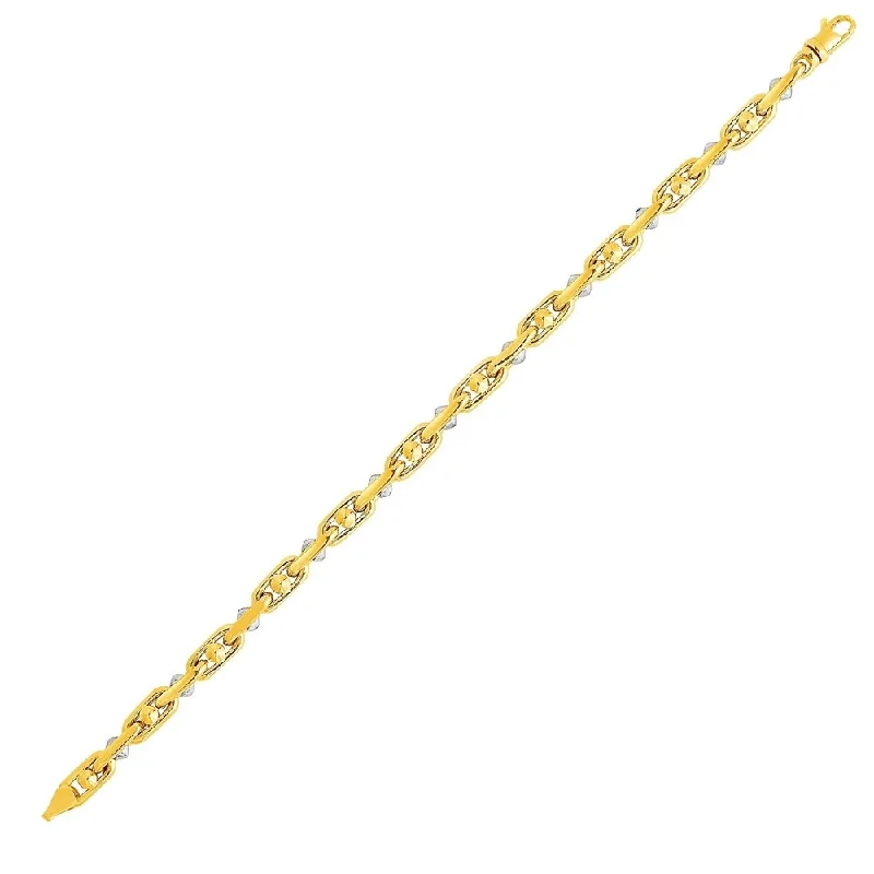 Smelted gold bracelet-14k Two-Toned Yellow and White Gold Link Bracelet with Beads