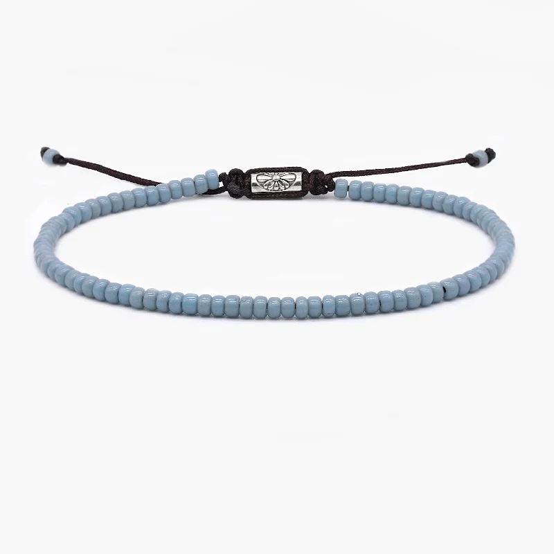 Lustrous quartz bracelet-2mm Glass Beads Adjustable Bracelet (Dusty Blue)