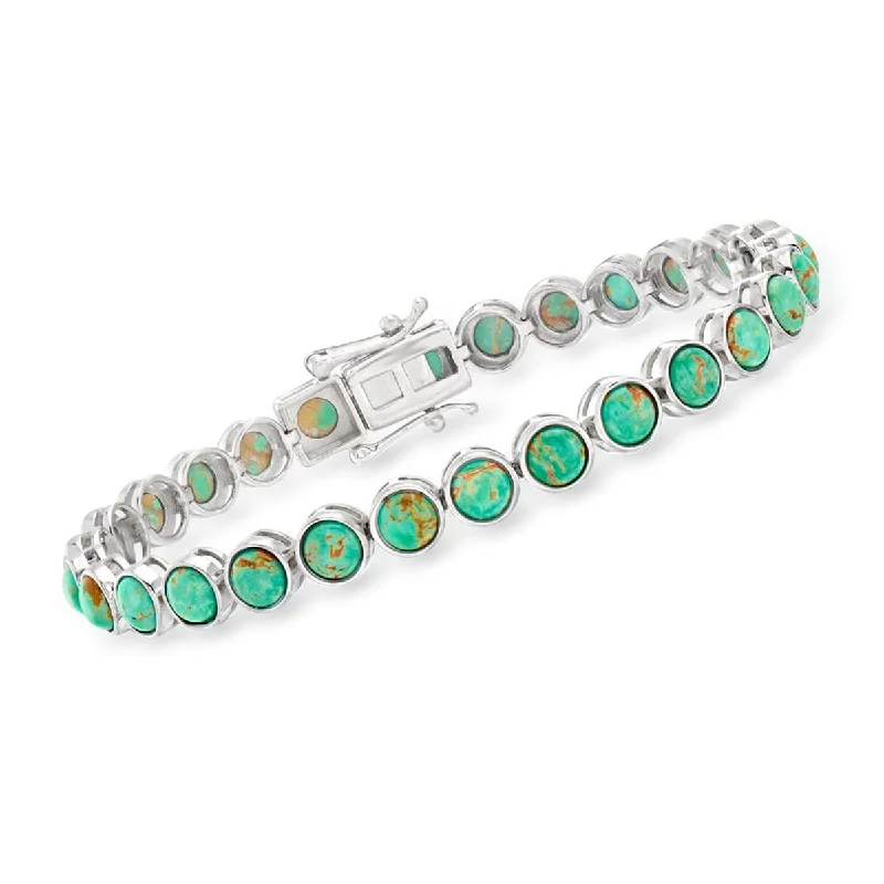 Bezel-rim bracelet-925 Sterling Silver Campitos Turquoise Tennis Bracelet