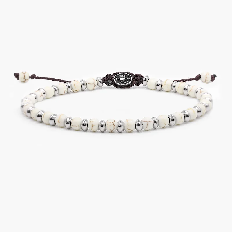 Sleek-cut bracelet-Beaded Bracelet With Beige Howlite and Silver Beads