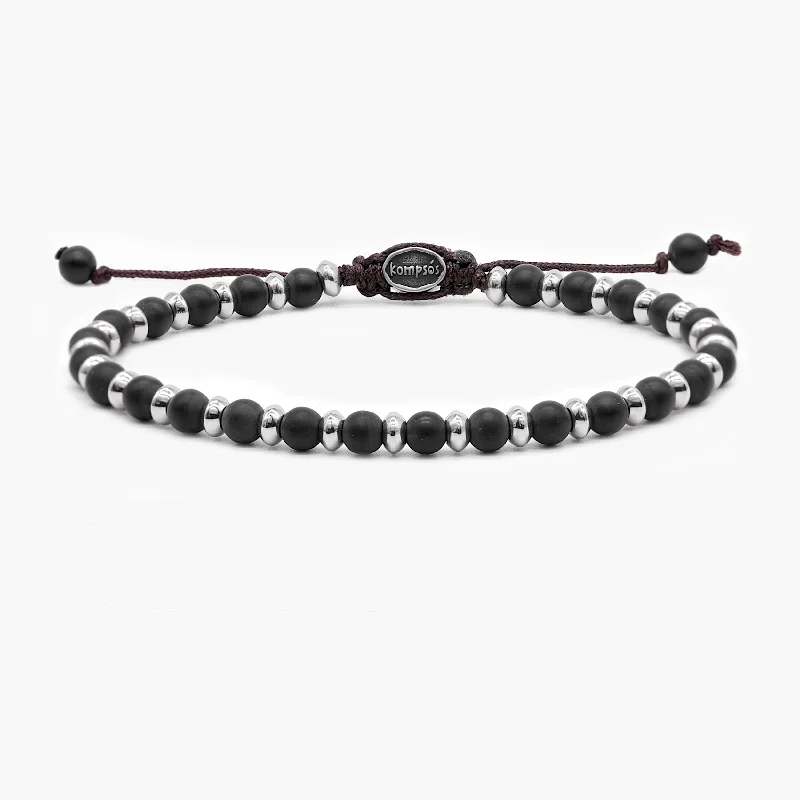 Astral design bracelet-Beaded Bracelet With Matte Onyx and Silver Beads