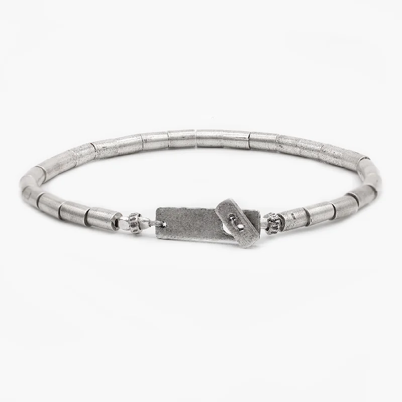 Polished palladium bracelet-Bracelet With Hand-Forged Sterling Silver Tube Beads