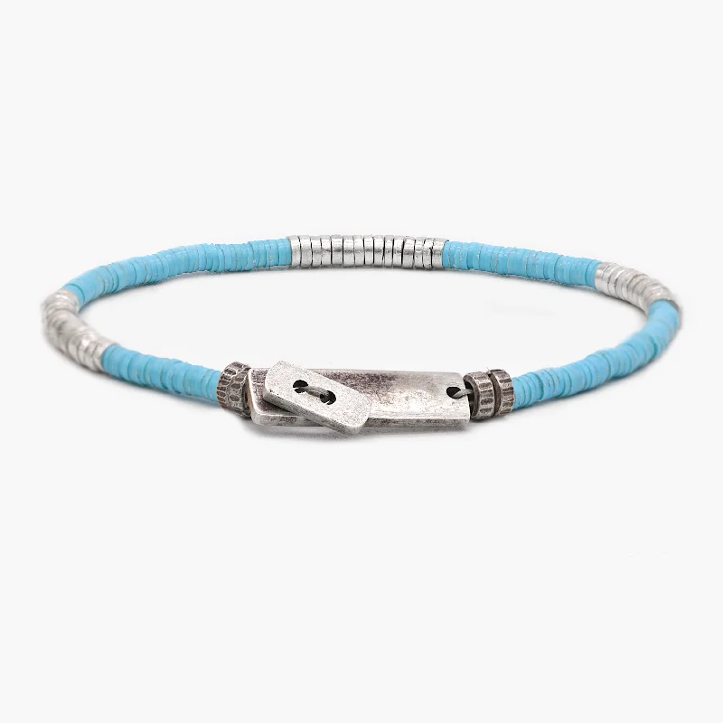 Shiny tungsten bracelet-Bracelet With Recycled Vinyl And Sterling Silver Beads (Light Blue)