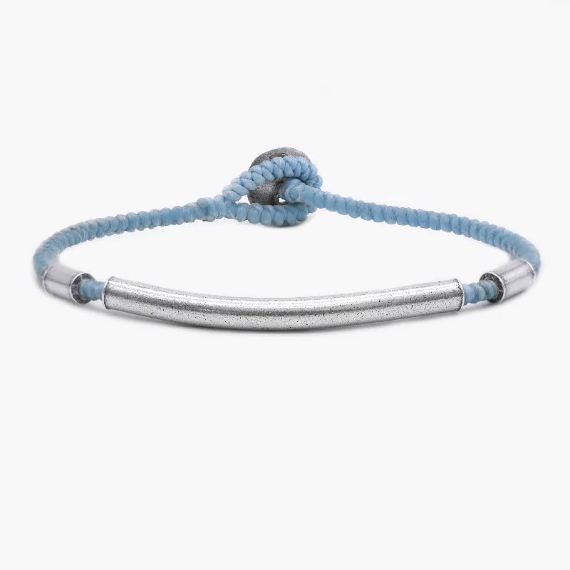 Coiled wire bracelet-Braided Bracelet With Sterling Silver Bar (Light Blue)