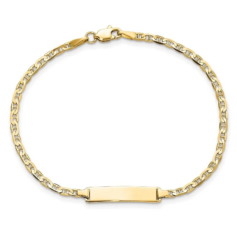 Exact-cut bracelet-Curata 10k Yellow Gold Engravable Flat 4mm Mariner Anchor Link ID Bracelet 7 Inch