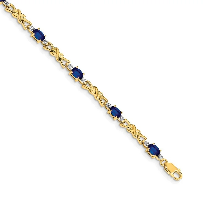 Satin marble bracelet-Curata 14k Diamond and Sapphire Oval Bracelet