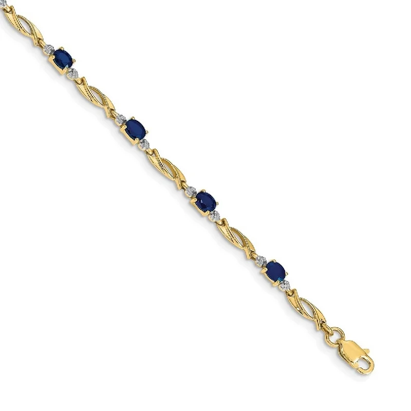 Jutting gem bracelet-Curata 14k Diamond and Sapphire Oval Bracelet