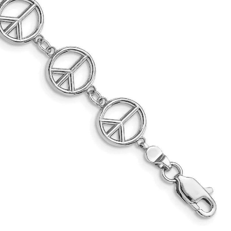 Mosaic pattern bracelet-Curata 14k White Gold 3 d Peace Symbol Bracelet High Polish 7.5 Inch