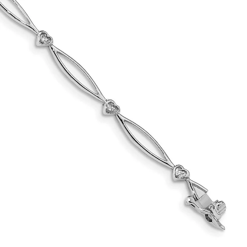 Thick gold bracelet-Curata 14k White Gold Diamond 7.25inch Love Heart and Oval Link Bracelet