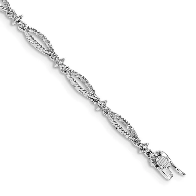 Twisting design bracelet-Curata 14k White Gold Diamond Bracelet