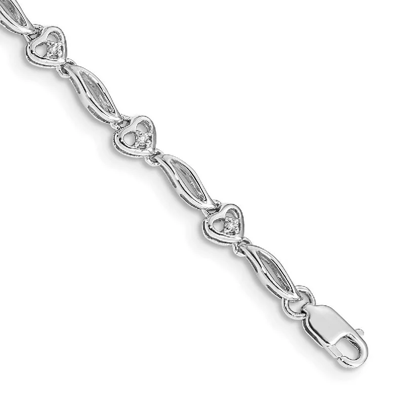 Wire-loop bracelet-Curata 14k White Gold Polished Diamond Love Heart Bracelet