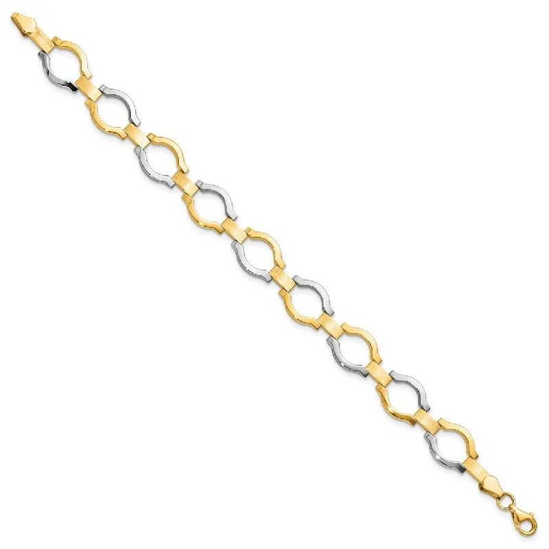 Divided band bracelet-Curata 14k Yellow Gold With Rhodium Fancy Link Bracelet 7.25 Inch