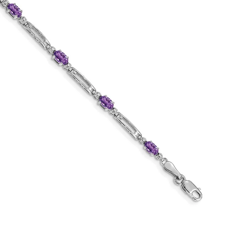 Embedded bracelet-Curata 3.5mm 14k White Gold Diamond Amethyst Bracelet