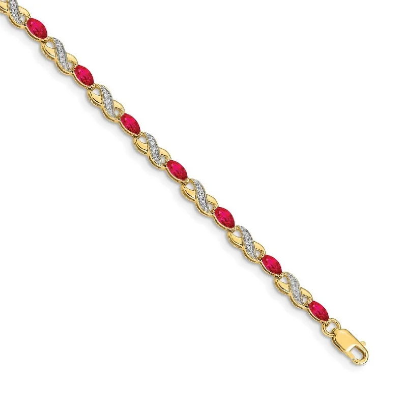 Wire-loop bracelet-Curata 3mm 14k Diamond and Ruby Bracelet