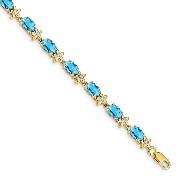 Bold moonstone bracelet-Curata 4.5mm 14k Floral Diamond Blue Topaz Bracelet