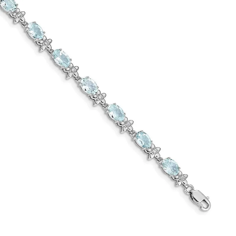 Intertwined bracelet-Curata 5mm 14k White Gold Floral Diamond Aquamarine Bracelet