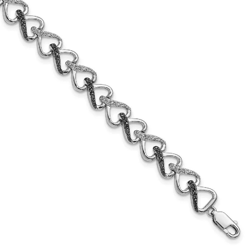 Rising ridge bracelet-Curata 925 Sterling Silver Lobster Claw Closure Black and White Diamond Bracelet