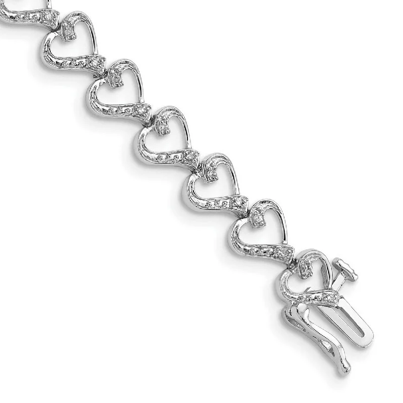 Arched stone bracelet-Curata 925 Sterling Silver Polished Box Catch Closure Diamond Love Heart Bracelet