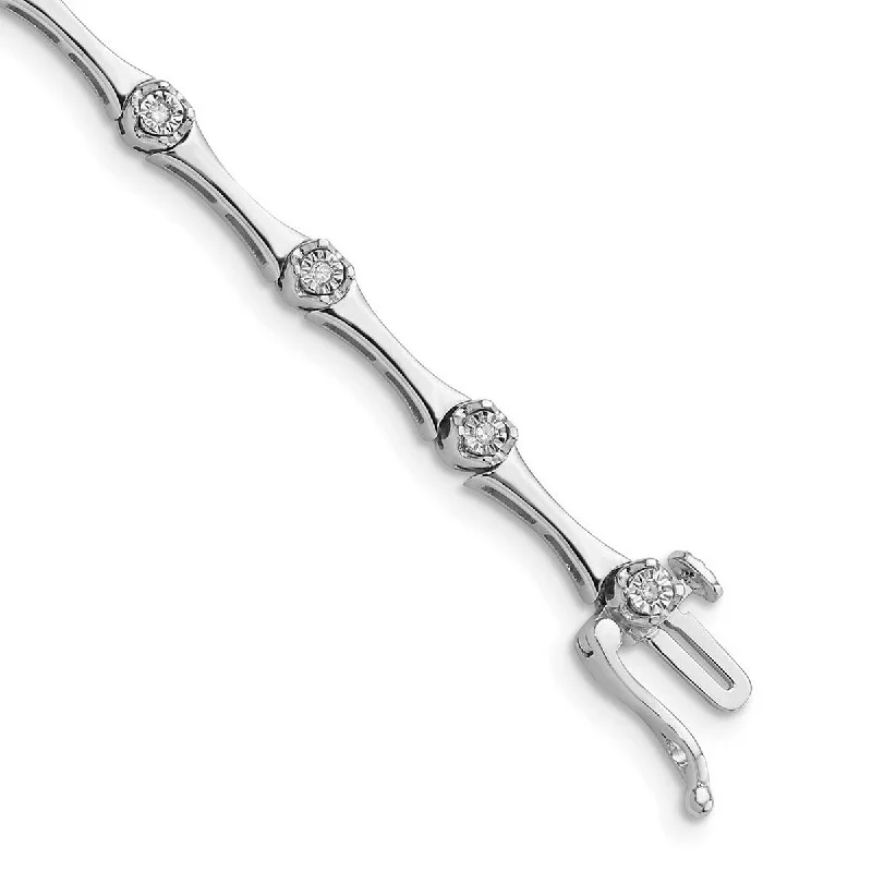 Textured bracelet-Curata 925 Sterling Silver Polished Box Catch Closure Rhodium Plated Diamond Bracelet