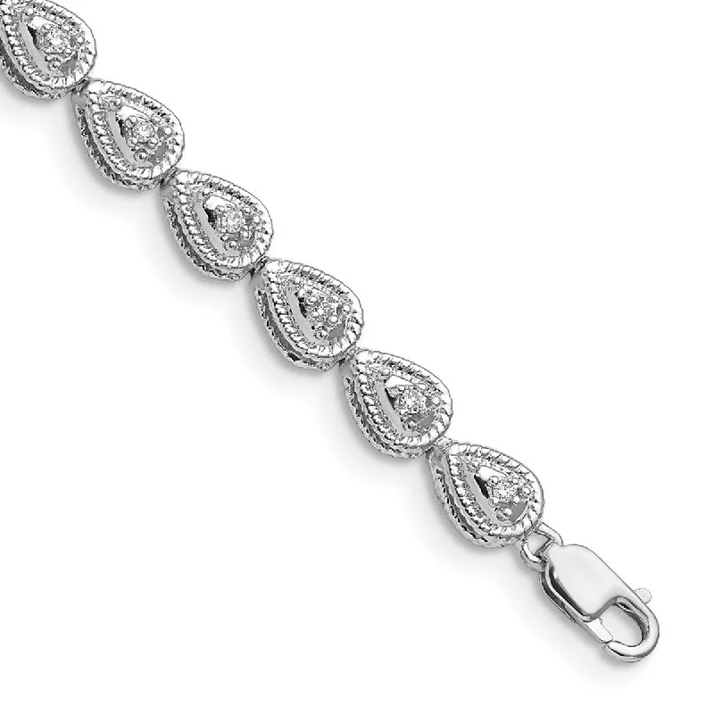 High gem bracelet-Curata 925 Sterling Silver Polished Lobster Claw Closure Rhodium Plated Diamond Teardrop Link Bracelet