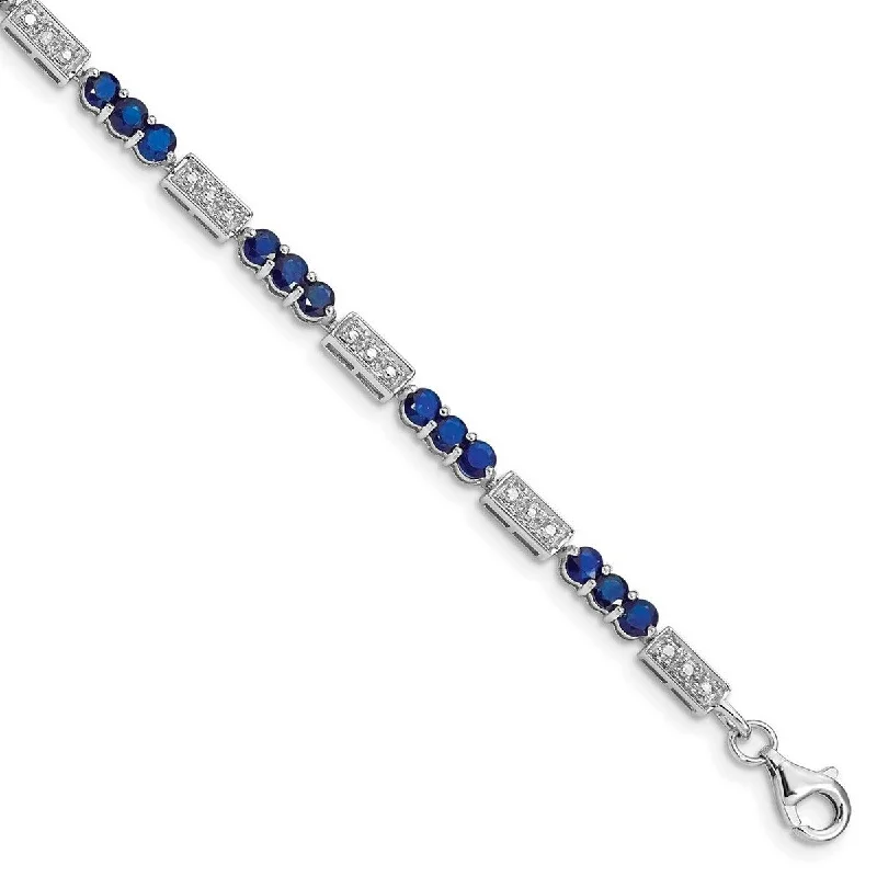 Jagged rim bracelet-Curata 925 Sterling Silver Polished Open back Fancy Lobster Closure Sapphire and Diamond Bracelet