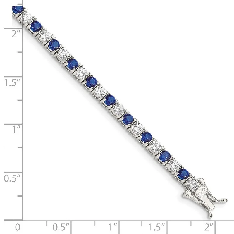 Gripped stone bracelet-Curata 925 Sterling Silver Polished Safety clasp Box Catch Closure Blue and White CZ Cubic Zirconia Simulated Diamond Bracelet 7