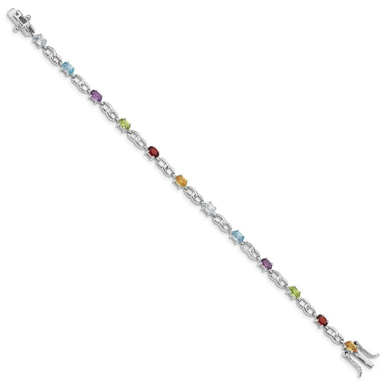 Floating gem bracelet-Curata 925 Sterling Silver Rhod Plat Ameth Bl Top Citri Perid Garnet Bracelet 7.5 Inch