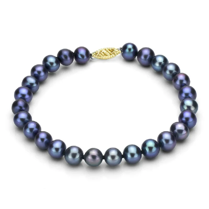 Six-heart bracelet-DaVonna 14k Gold Black Cultured FW Pearl Bracelet (7.5-8mm)