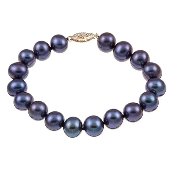 Stacked birthstone bracelet-DaVonna 14k Gold Black FW Pearl 8-inch Bracelet (9-10 mm)