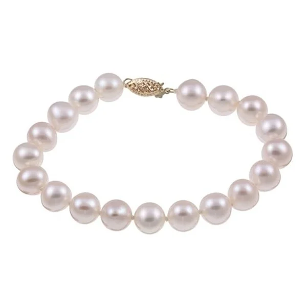 Tapered stone bracelet-DaVonna 14k Gold White FW Pearl 7.25-inch Bracelet (9-10 mm)