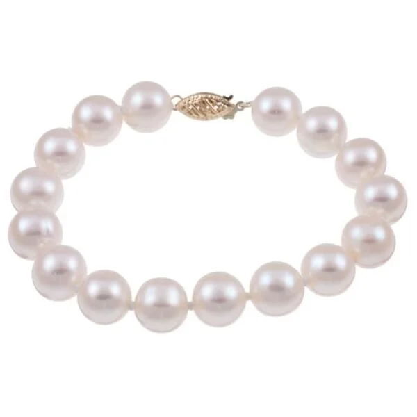 Deep-set stone bracelet-DaVonna 14k Gold White FW Pearl 8-inch Bracelet (10-11 mm)