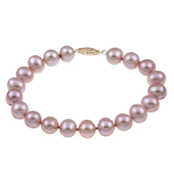 Shimmering crystal bracelet-DaVonna 14k yellow Gold 10-11 Pink Freshwater Pearl Bracelet 7.25-inch