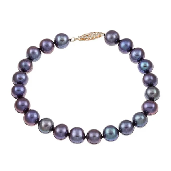 Hand-chiseled bracelet-DaVonna 14k Yellow Gold Black Cultured Pearl Bracelet (7.5-8 mm)