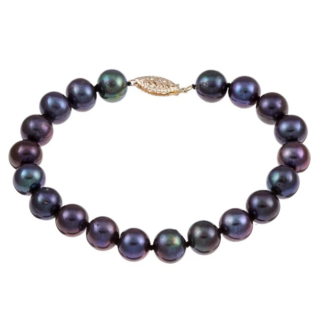 Arched stone bracelet-DaVonna 14k Yellow Gold Black Cultured Pearl Bracelet (8-9 mm)