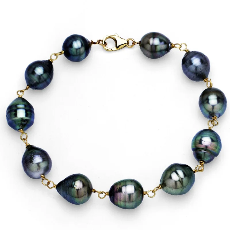 Gentle edge bracelet-DaVonna 14k Yellow Gold Black Tahitian Pearl Link Bracelet (8-10 mm)