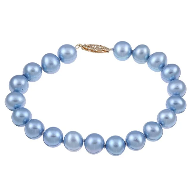 Floating gem bracelet-DaVonna 14k Yellow Gold Blue Cultured Pearl Bracelet (8-9mm)