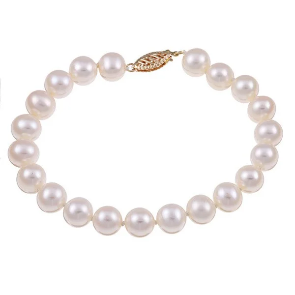 Bud-shaped bracelet-DaVonna 14k Yellow Gold White Cultured Pearl Bracelet (7.5-8 mm)