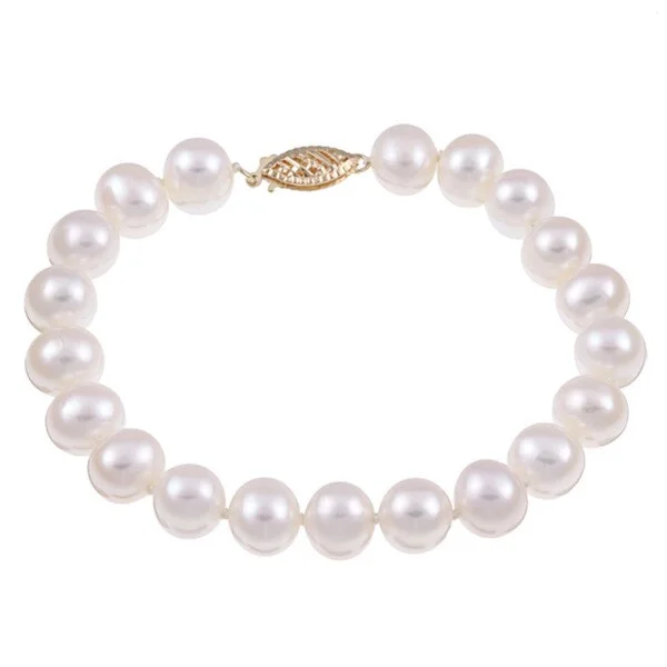 Rich marble bracelet-DaVonna 14k Yellow Gold White Cultured Pearl Bracelet (8-9 mm)