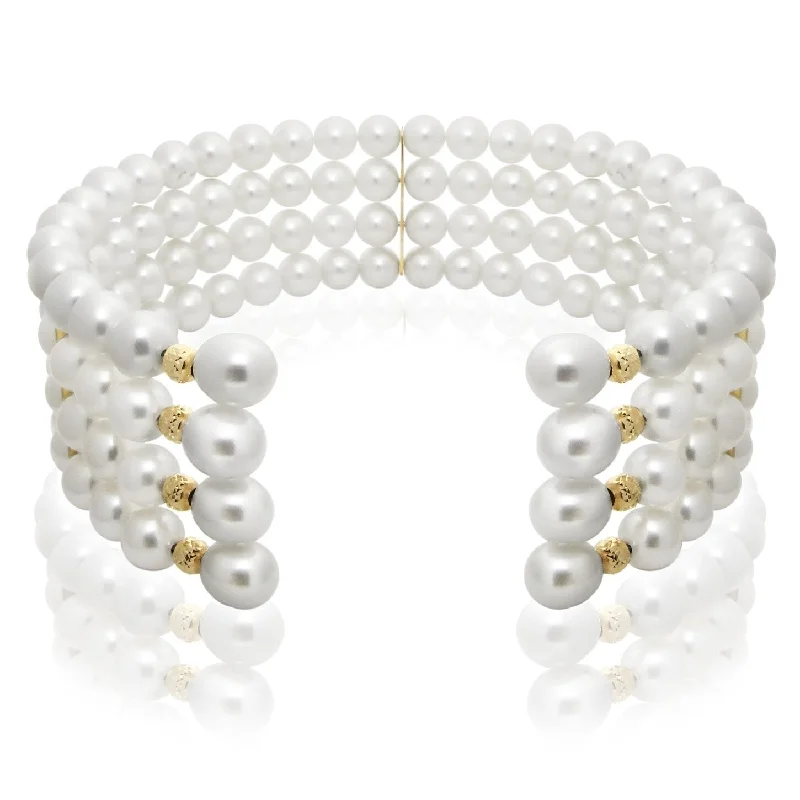 Rising ridge bracelet-DaVonna 14k Yellow Gold White Freshwater Pearl 4-row Cuff Bracelet