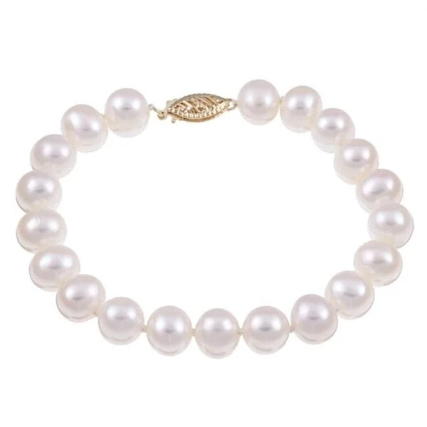 Soft morganite bracelet-DaVonna 14k Yellow Gold White Freshwater Pearl Bracelet (8-9mm)