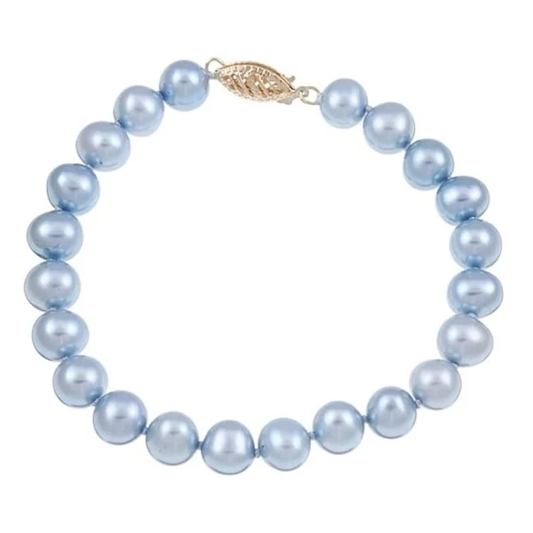 Lustrous amethyst bracelet-DaVonna Blue Freshwater Pearl 8-inch Bracelet (7-8 mm)