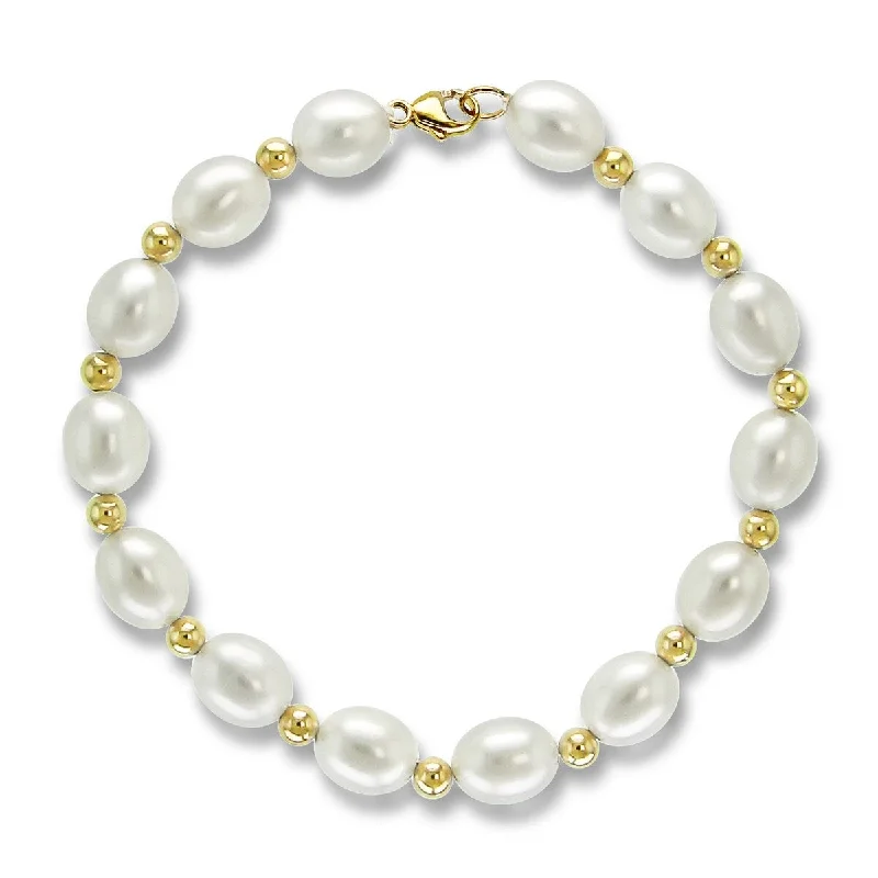 Subtle silver bracelet-DaVonna Freshwater 8-8.5mm Pearl Bracelet with 4mm Gold Beads in 14k 7.5inches