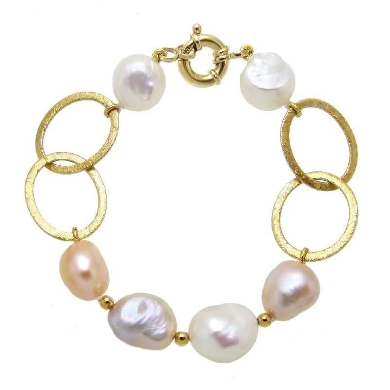 Glistening tourmaline bracelet-DaVonna Gold over Silver Chain and Multi-color Baroque Pearl Bracelet