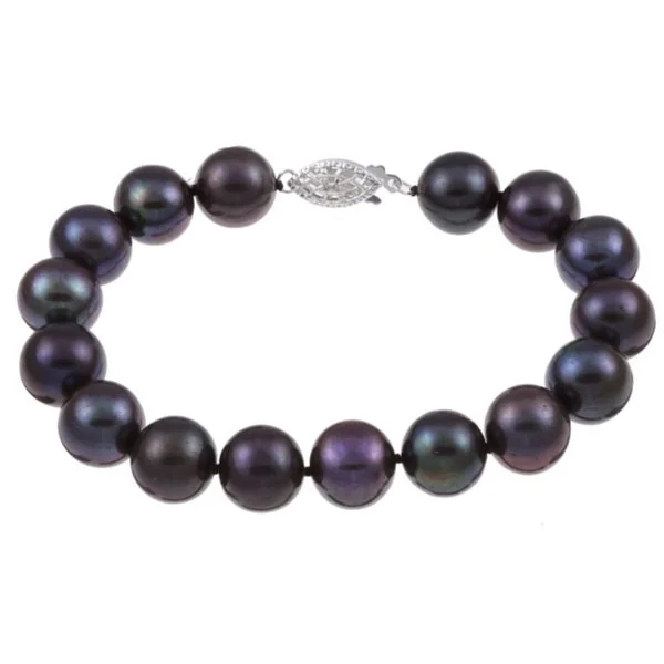 Chiseled gem bracelet-DaVonna Silver Black 10-11mm FW Pearl Bracelet (8 in) with Gift Box