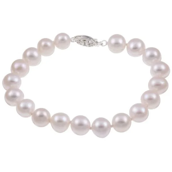 Forged gold bracelet-DaVonna Silver White FW Pearl Bracelet (9-10mm)