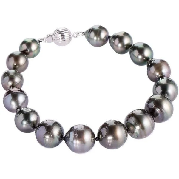 Hammered bronze bracelet-DaVonna Sterling Silver 8-10 mm Black Baroque Tahitian Pearl Bracelet