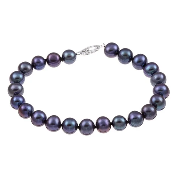 Textured bracelet-DaVonna Sterling Silver Black Cultured Pearl Bracelet (7.5-8 mm)