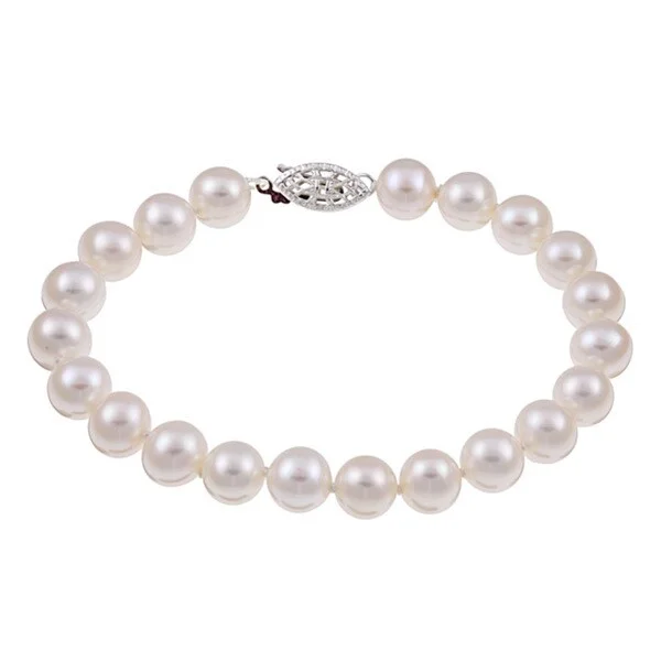 Skewed stone bracelet-DaVonna Sterling Silver White Cultured Pearl Bracelet (7-8 mm)