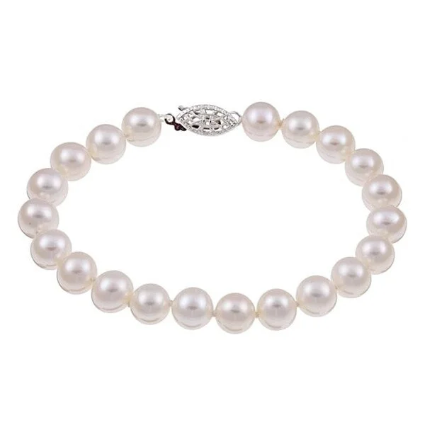 Smooth sweep bracelet-DaVonna Sterling Silver White Freshwater Pearl Bracelet (7.5-8 mm)